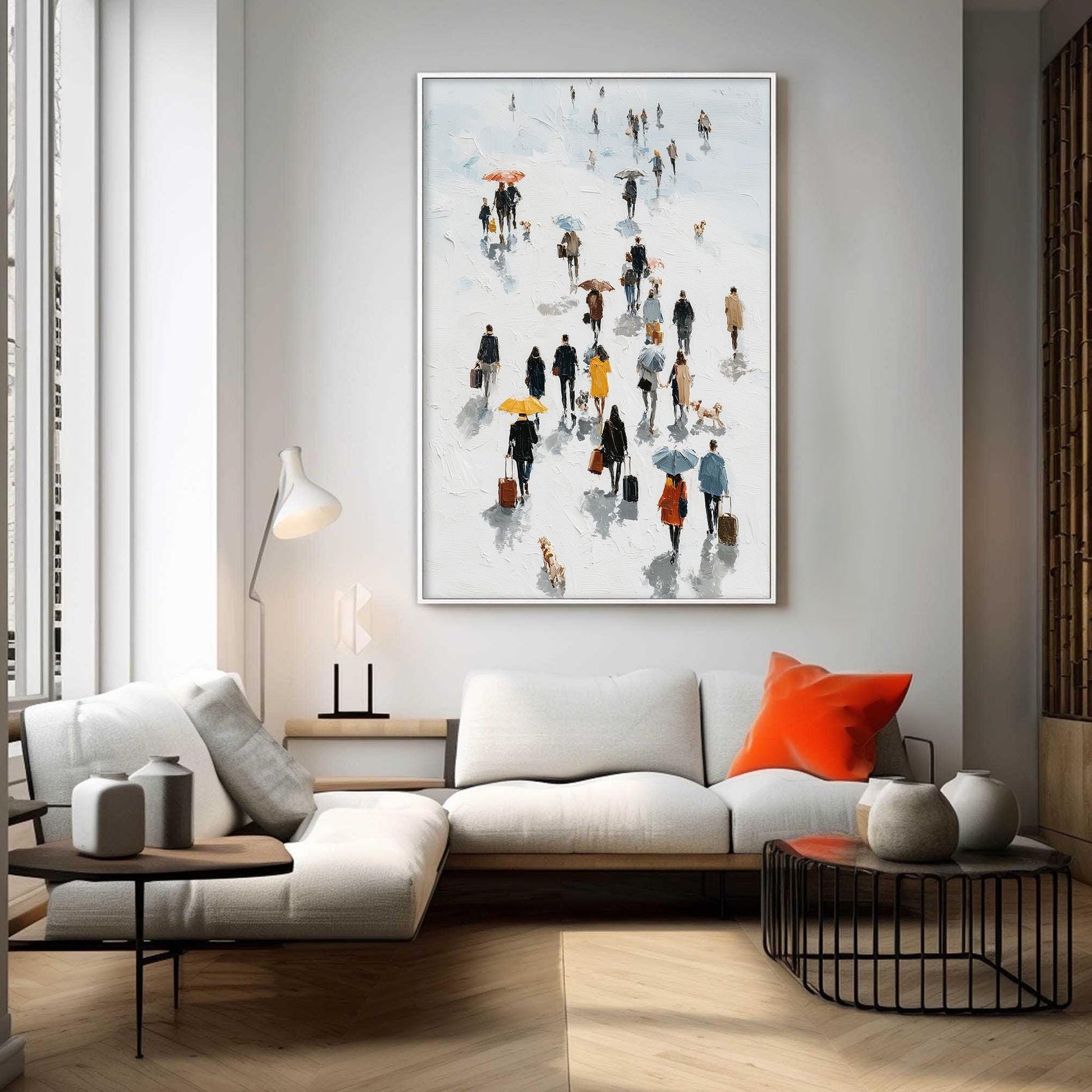 Abstract City Stroll Oil Painting, Colorful Urban Crowd Wall Art, Living Room Decor – Colorful Cityscape City Architecture Wa