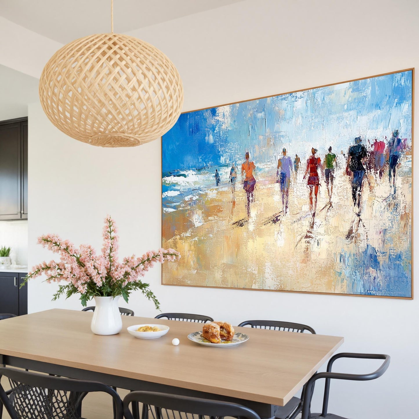Textured Beach Walk Oil Painting – Blue Abstract Seascape Wall Art