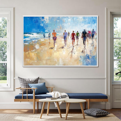 Textured Beach Walk Oil Painting – Blue Abstract Seascape Wall Art