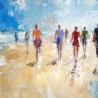 Textured Beach Walk Oil Painting, Coastal Abstract Wall Art – Blue Beach Seascape Wall Art | Abstract Textured Oil Painting, 