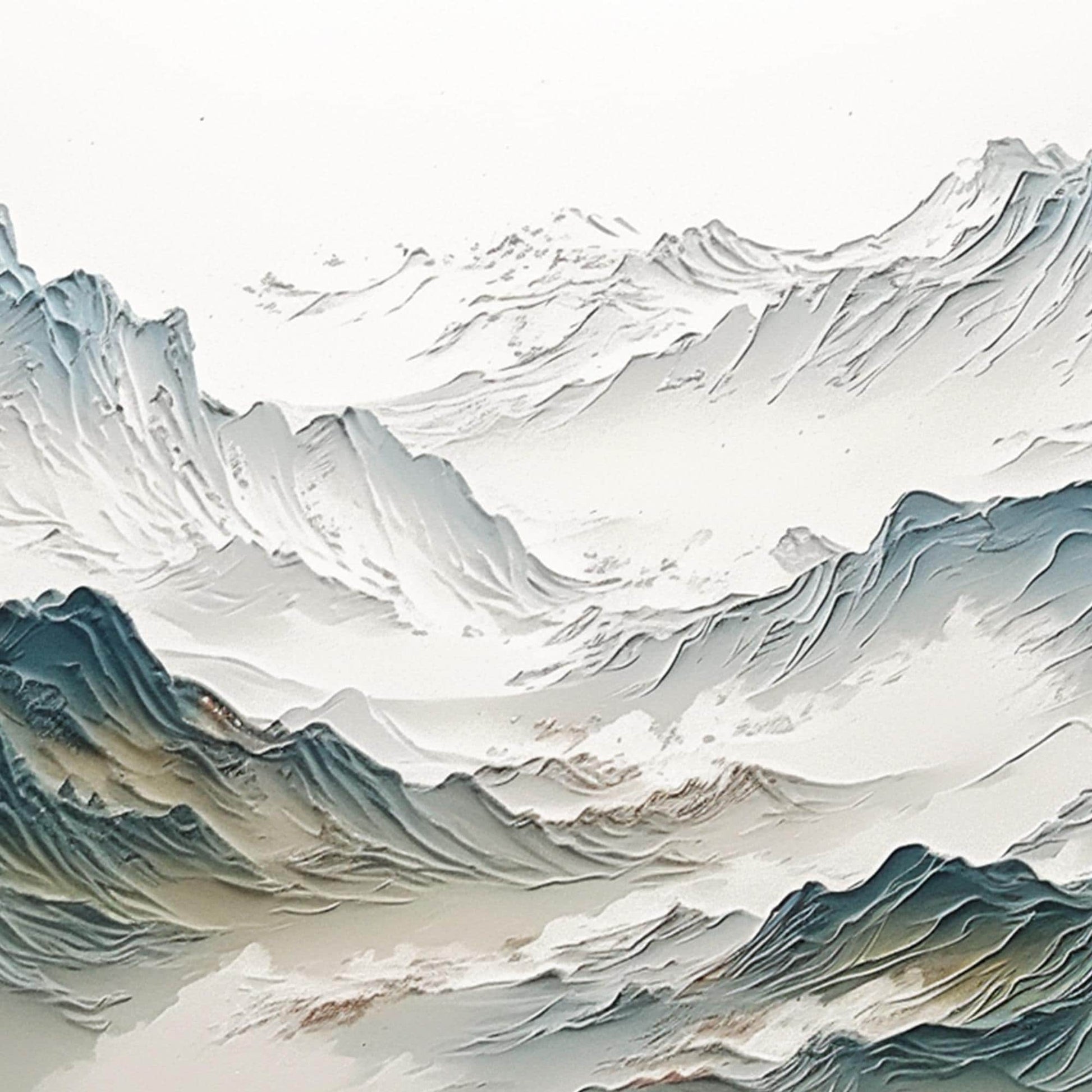 Textured Mountain Painting, Abstract Landscape Canvas Art, Japandi Living Room Decor – Blue and White Valley Landscape Wall A