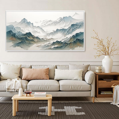 Blue and White Minimalist Impasto Valley Landscape Wall Art