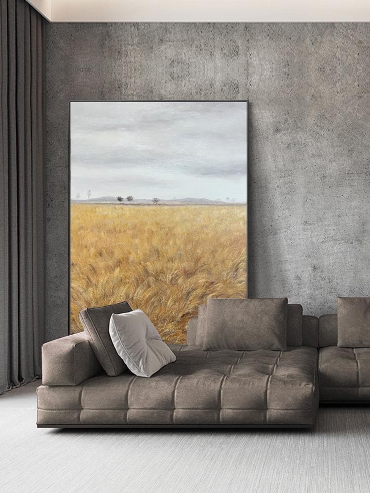 Impressionist Wheat Field Oil Painting on Canvas, Large Original Landscape Canvas Wall Art, Modern Rural Scenery Painting for Living Room
