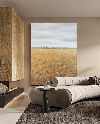 Impressionist Wheat Field Oil Painting on Canvas, Large Original Landscape Canvas Wall Art, Modern Rural Scenery Painting for Living Room