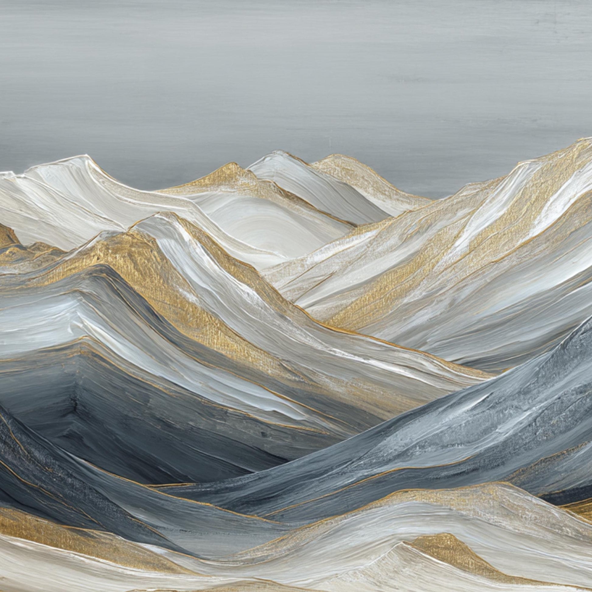 Abstract Golden Peaks Oil Painting, Textured Mountain Wall Art, Living Room Canvas – Gold and Silver Mountain Wall Art | Abst