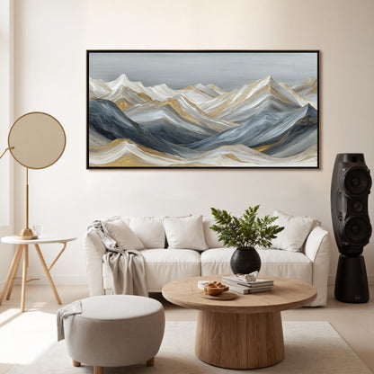 Gold and Silver Abstract Textured Mountain Wall Art – Abstract Golden Peaks Oil Painting