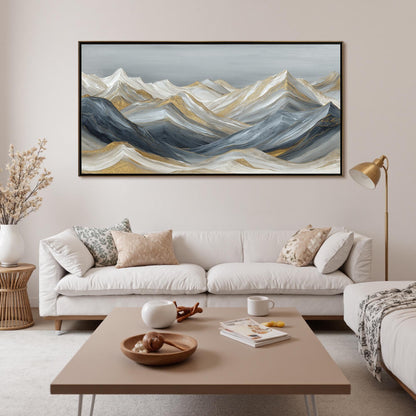 Abstract Golden Peaks Oil Painting, Textured Mountain Wall Art, Living Room Canvas – Gold and Silver Mountain Wall Art | Abst