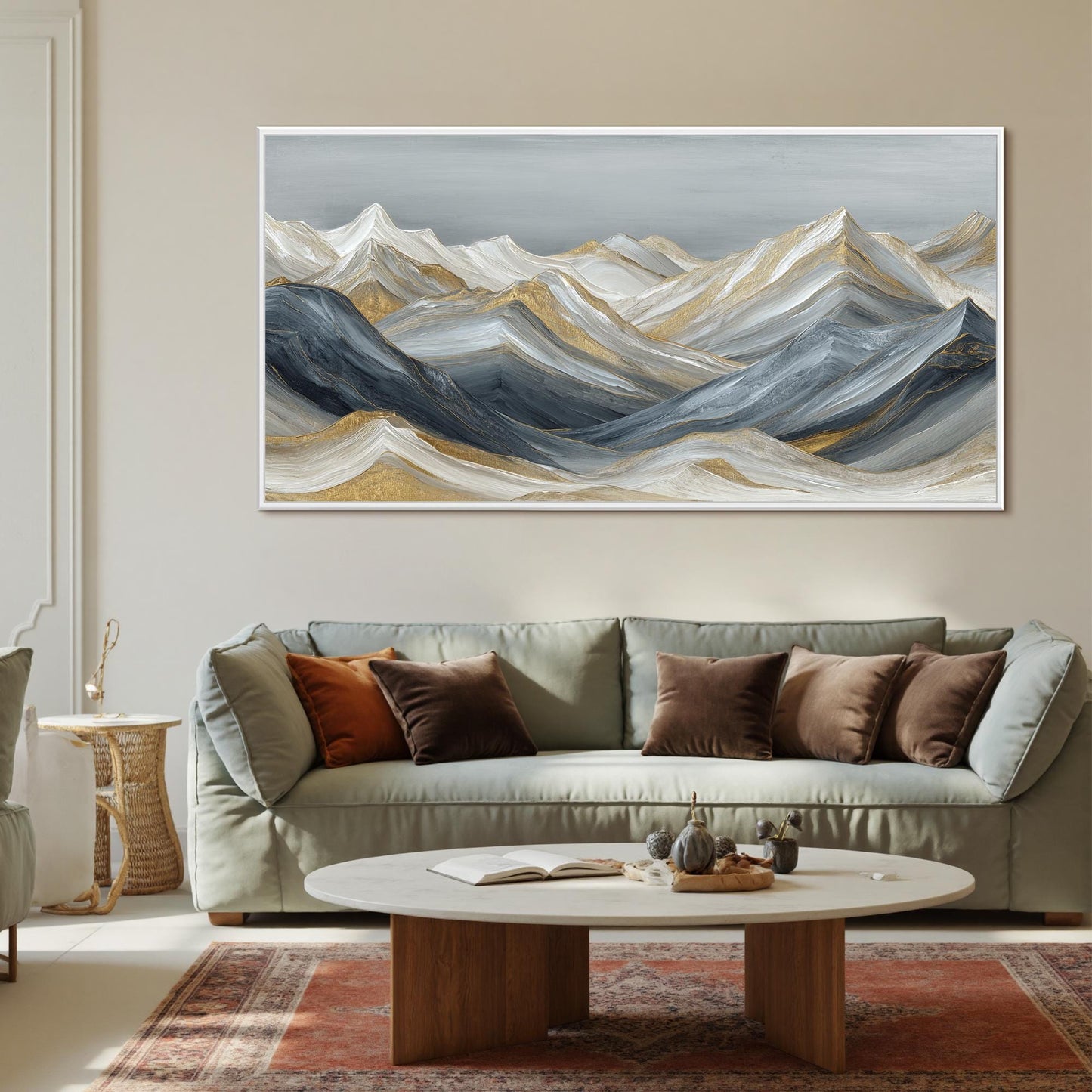 Abstract Golden Peaks Oil Painting, Textured Mountain Wall Art, Living Room Canvas – Gold and Silver Mountain Wall Art | Abst