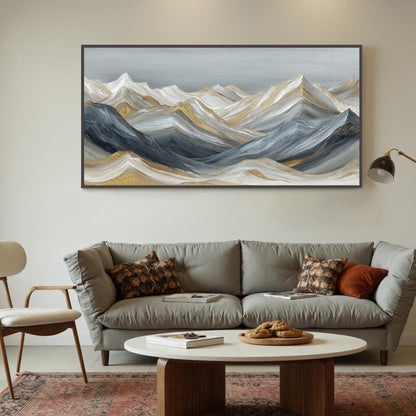 Gold and Silver Abstract Textured Mountain Wall Art – Abstract Golden Peaks Oil Painting