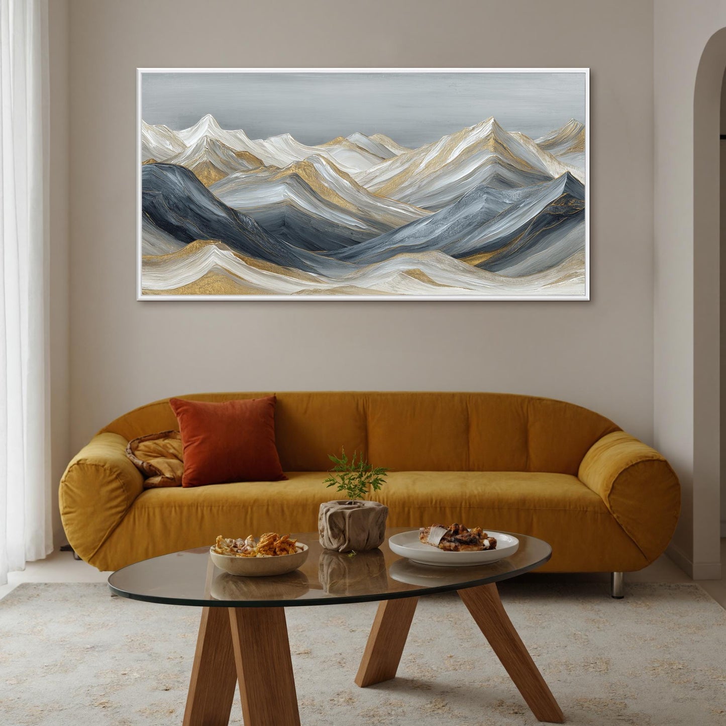 Gold and Silver Abstract Textured Mountain Wall Art – Abstract Golden Peaks Oil Painting
