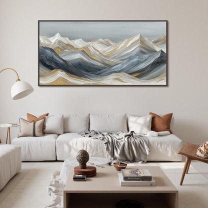 Abstract Golden Peaks Oil Painting, Textured Mountain Wall Art, Living Room Canvas – Gold and Silver Mountain Wall Art | Abst