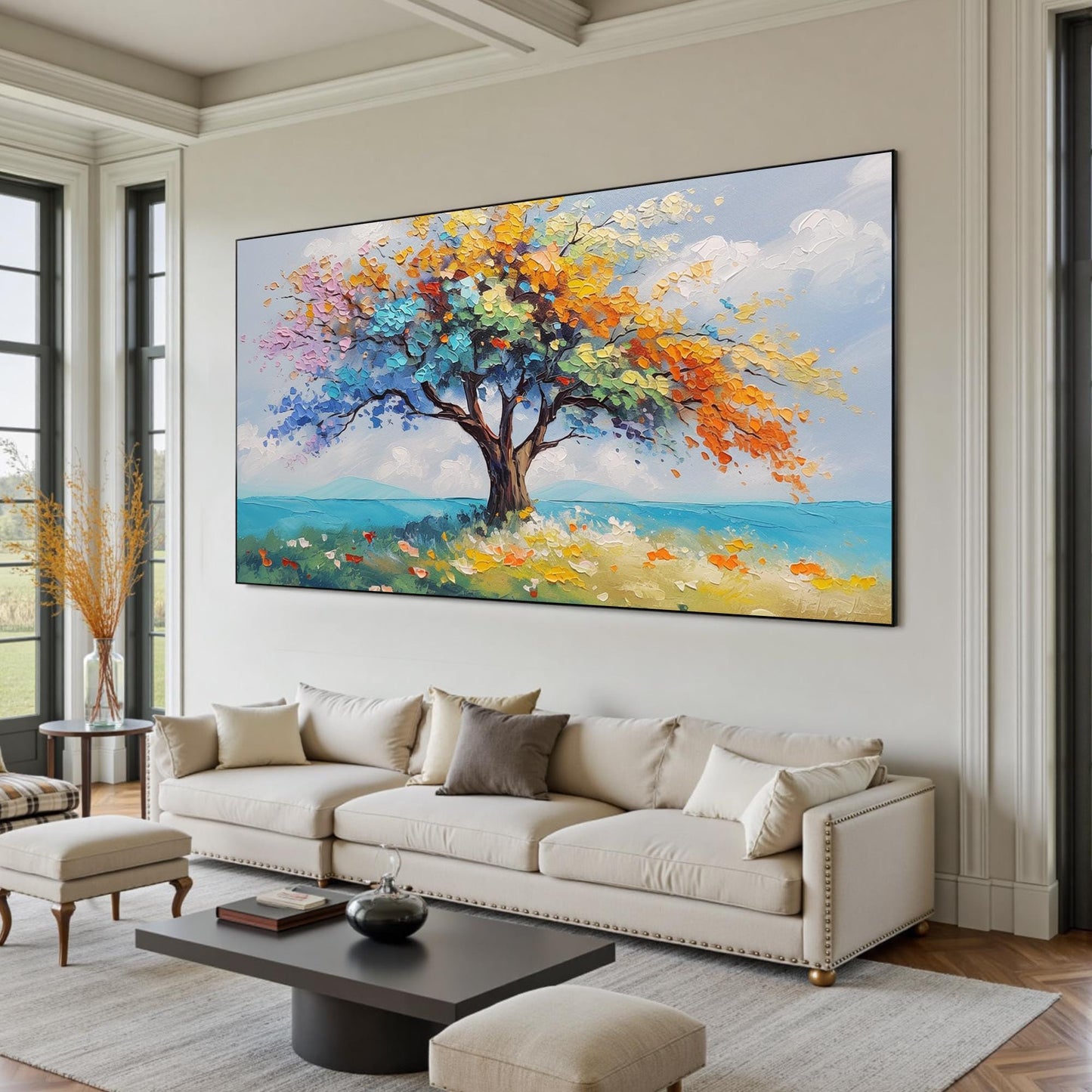 Blue and Orange Impasto Tree Wall Art – Vibrant