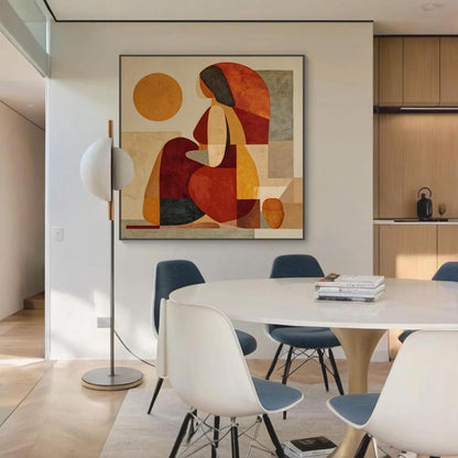 Terracotta and Orange Cubist Figure Portrait Wall Art – Abstract Woman Oil Painting