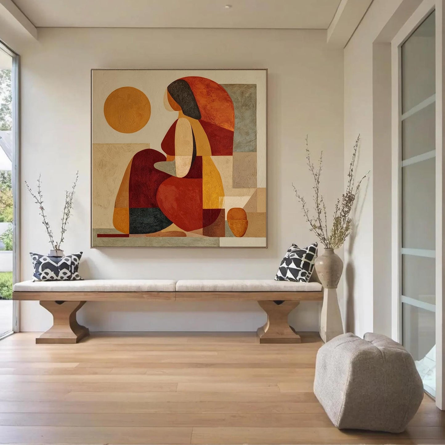 Terracotta and Orange Cubist Figure Portrait Wall Art – Abstract Woman Oil Painting