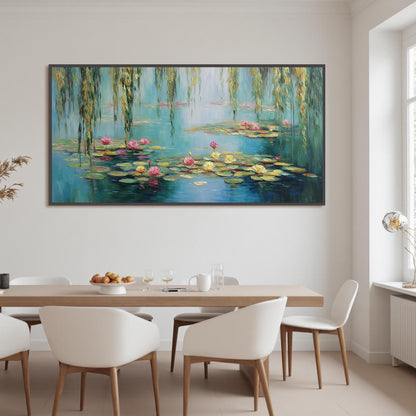 Hand-Painted Water Lily – Blue and Yellow Lily Floral Wall Art | Textured Hand-Painted Oil Painting, view 2