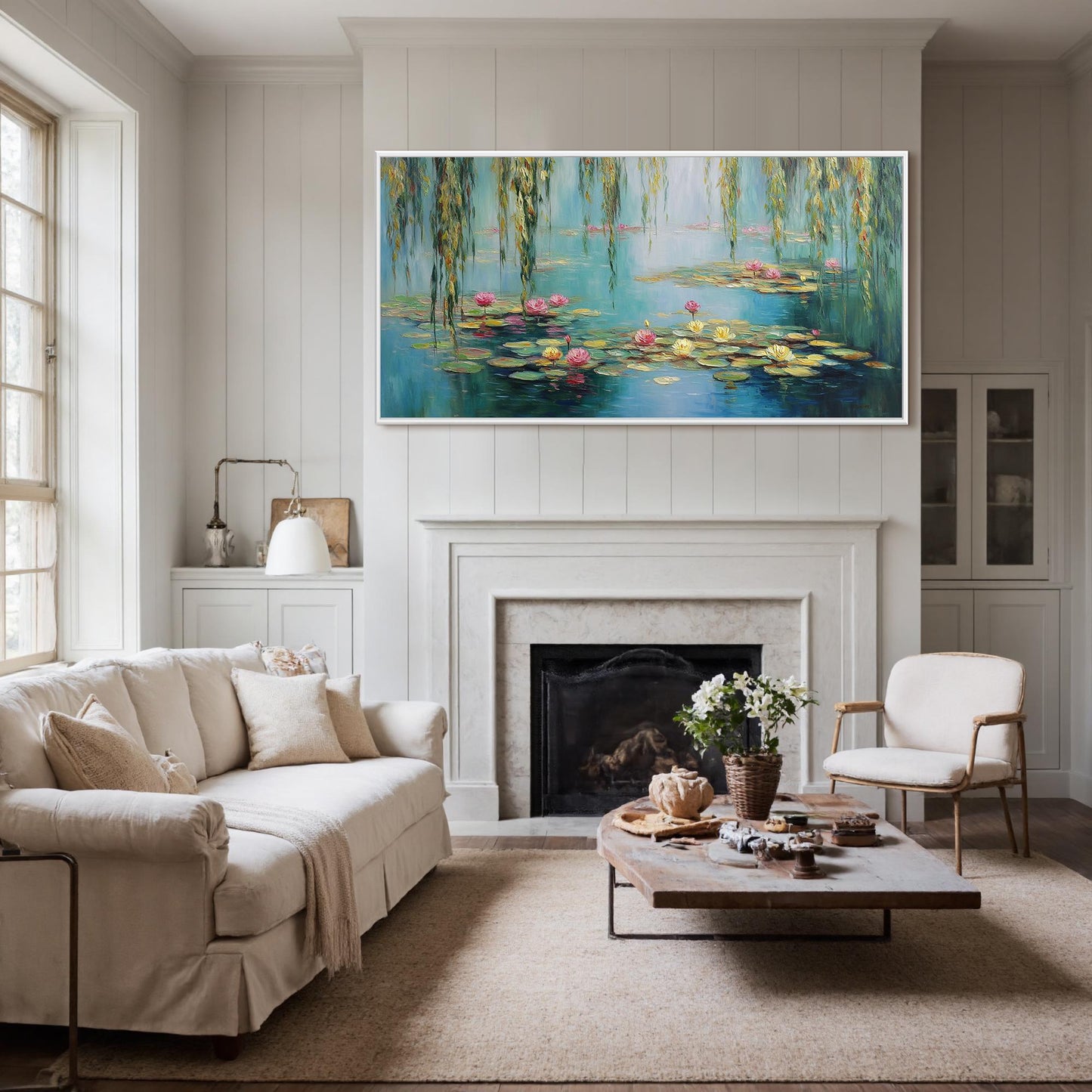 Blue and Yellow Textured Lily Floral Wall Art – Hand-Painted Water Lily
