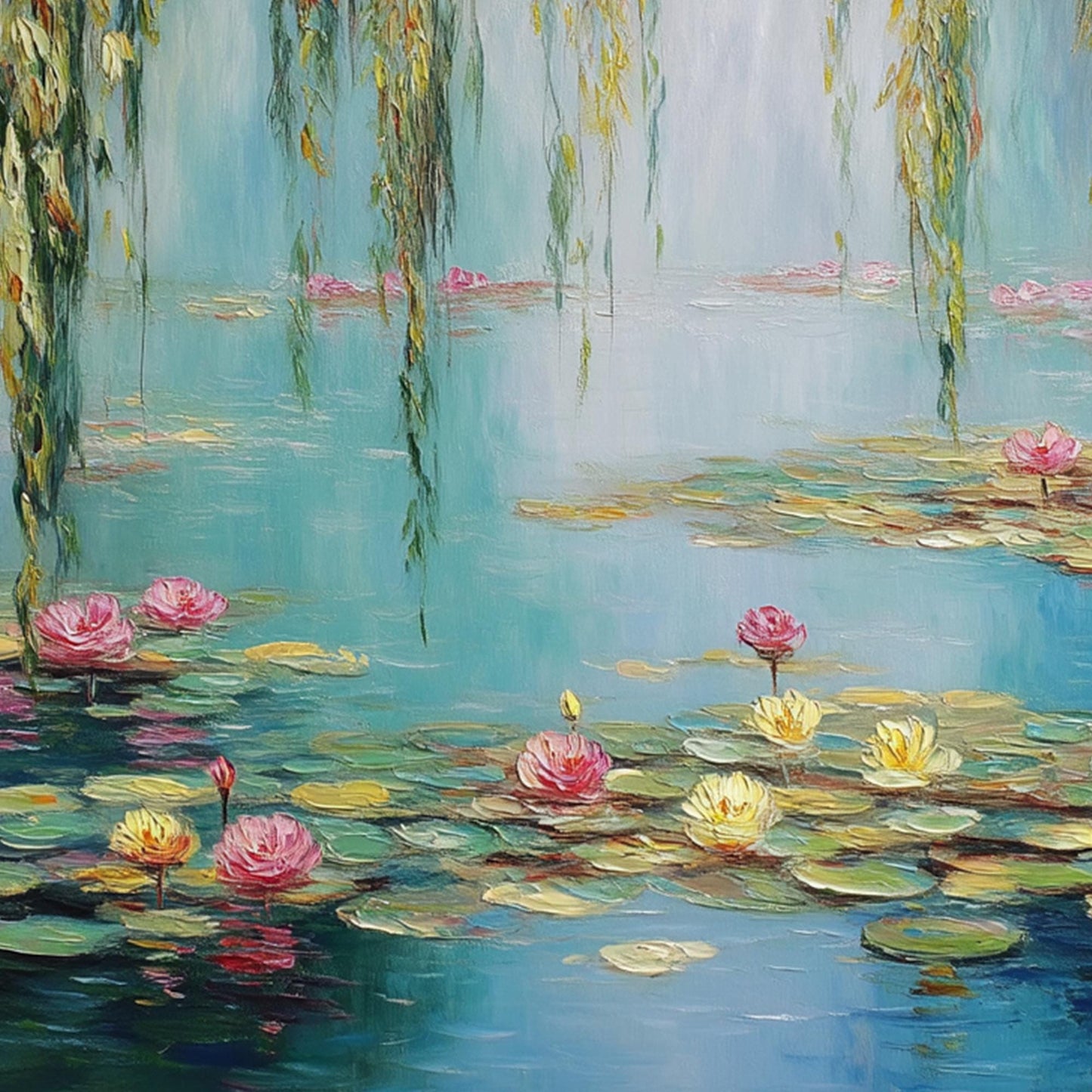 Hand-Painted Water Lily – Blue and Yellow Lily Floral Wall Art | Textured Hand-Painted Oil Painting, view 3