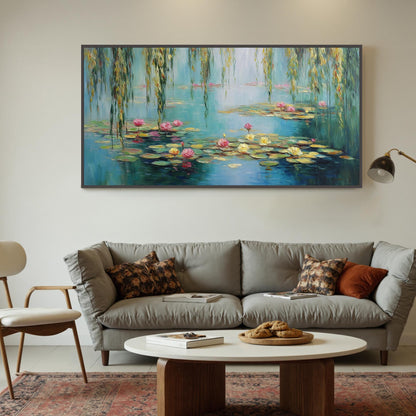 Blue and Yellow Textured Lily Floral Wall Art – Hand-Painted Water Lily