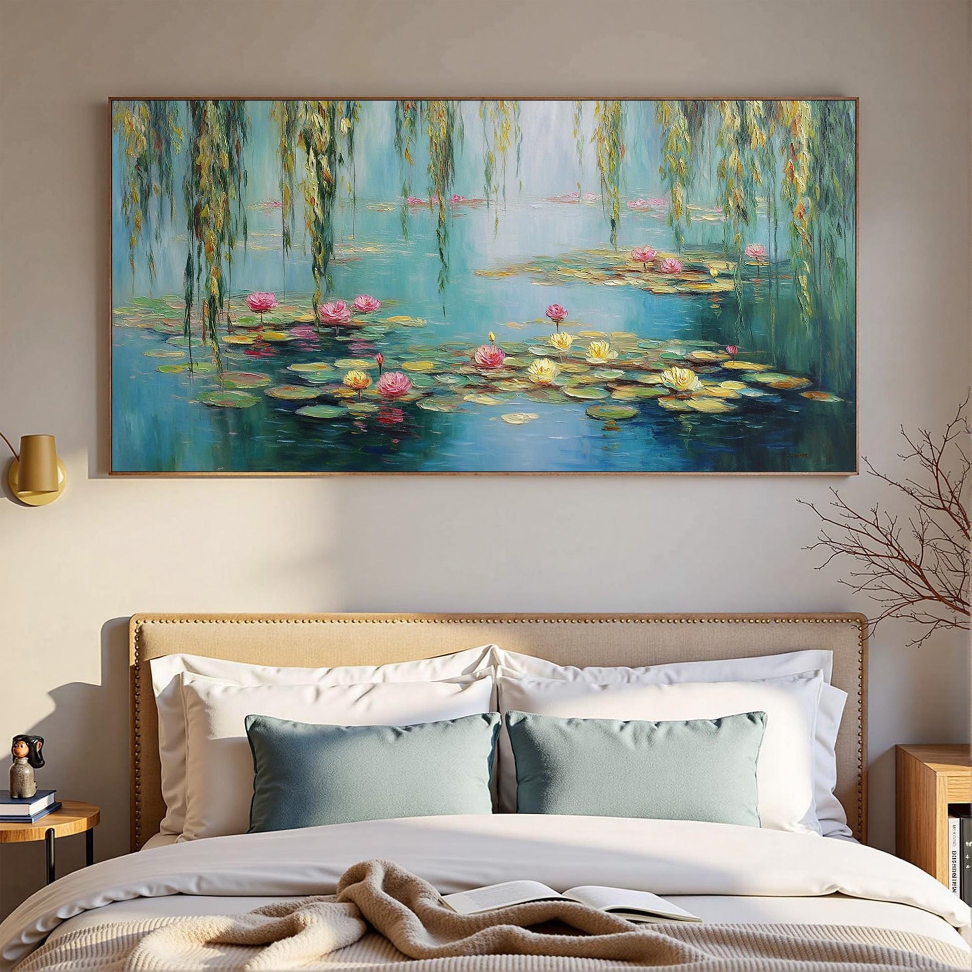 Hand-Painted Water Lily – Blue and Yellow Lily Floral Wall Art | Textured Hand-Painted Oil Painting, view 1