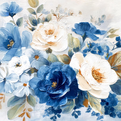 Abstract Blue White Floral Canvas Painting, Textured Wall Art, Elegant Flowers Decor – Blue and White Floral Wall Art | Abstr