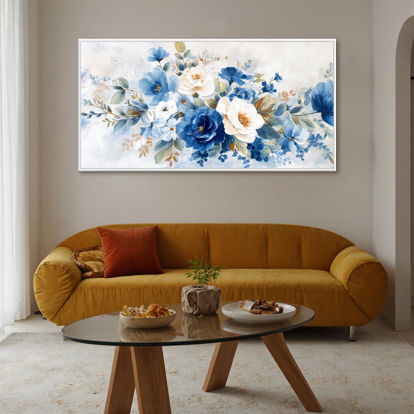 Blue and White Abstract Textured Floral Wall Art – Elegant Flowers Decor