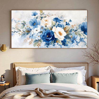 Abstract Blue White Floral Canvas Painting, Textured Wall Art, Elegant Flowers Decor – Blue and White Floral Wall Art | Abstr