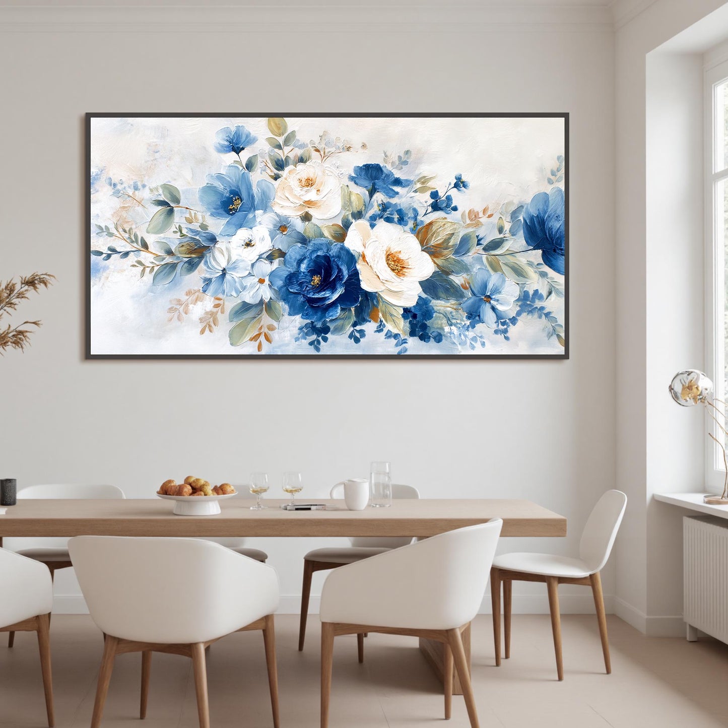 Abstract Blue White Floral Canvas Painting, Textured Wall Art, Elegant Flowers Decor – Blue and White Floral Wall Art | Abstr