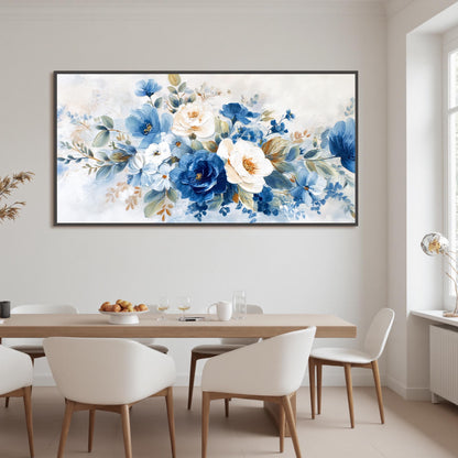 Abstract Blue White Floral Canvas Painting, Textured Wall Art, Elegant Flowers Decor – Blue and White Floral Wall Art | Abstr