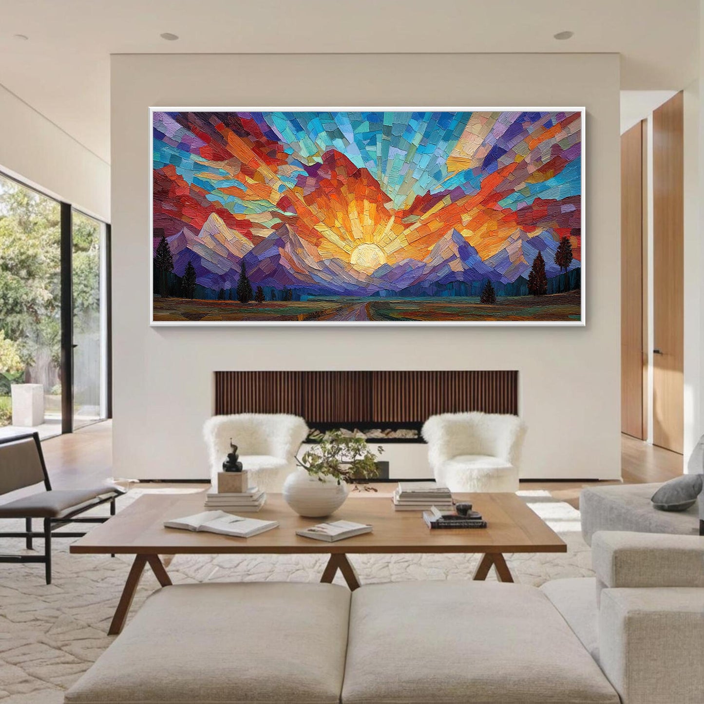 Orange and Red Sunset Geometric Wall Art