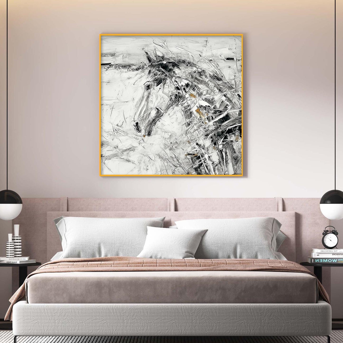 Abstract Horse Animal Wall Art – Black and White Equestrian Painting
