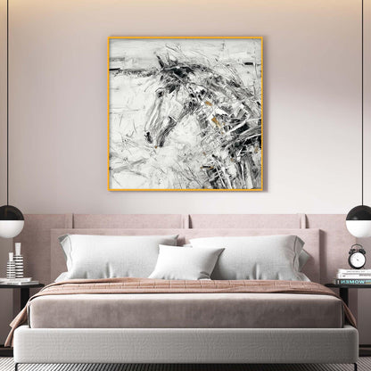 Abstract Horse Animal Wall Art – Black and White Equestrian Painting