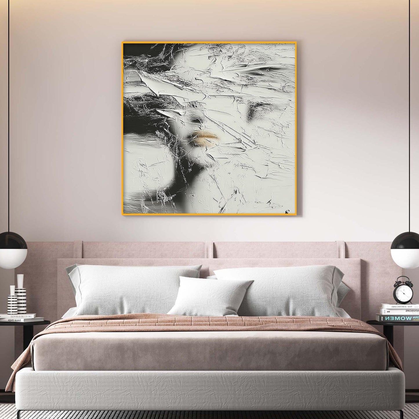 Gold and Black Minimalist Textured Figurative Figure Portrait Wall Art