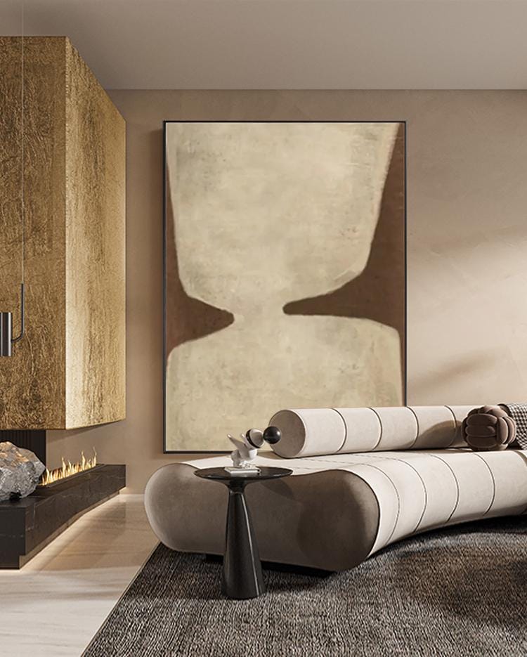 Beige and Brown Abstract Oil Painting on Canvas, Original Geometric Canvas Wall Art, Modern Textured Wall Art for Living Room, Home Décor