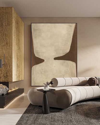 Beige and Brown Abstract Oil Painting on Canvas, Original Geometric Canvas Wall Art, Modern Textured Wall Art for Living Room, Home Décor