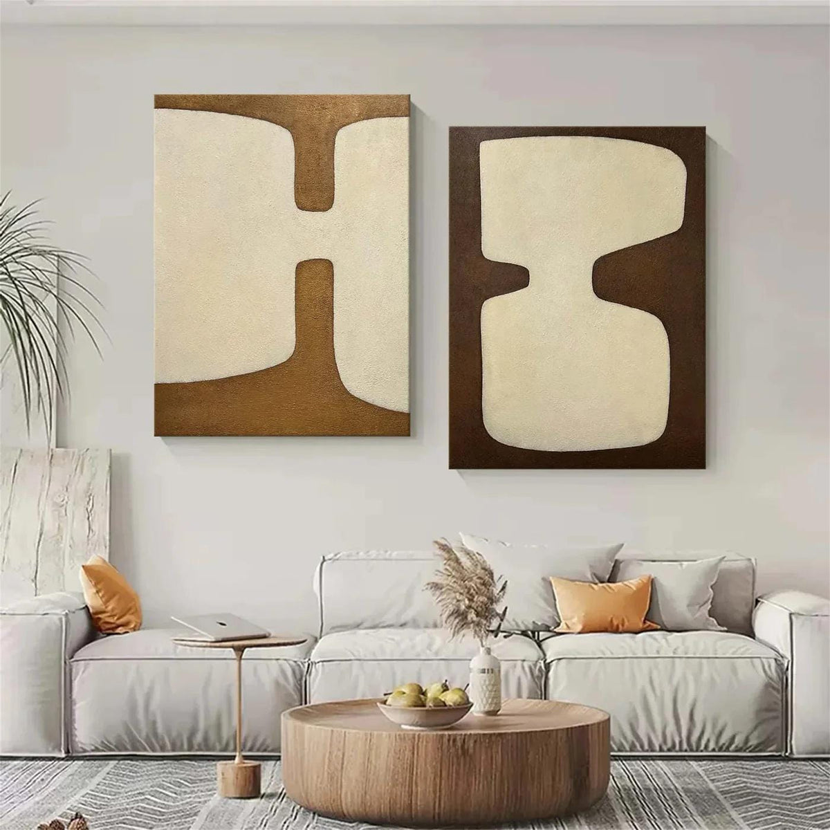 Beige and Brown Abstract Oil Painting on Canvas, Original Geometric Canvas Wall Art, Modern Textured Wall Art for Living Room, Home Décor