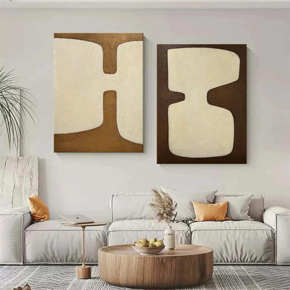 Beige and Brown Abstract Oil Painting on Canvas, Original Geometric Canvas Wall Art, Modern Textured Wall Art for Living Room, Home Décor