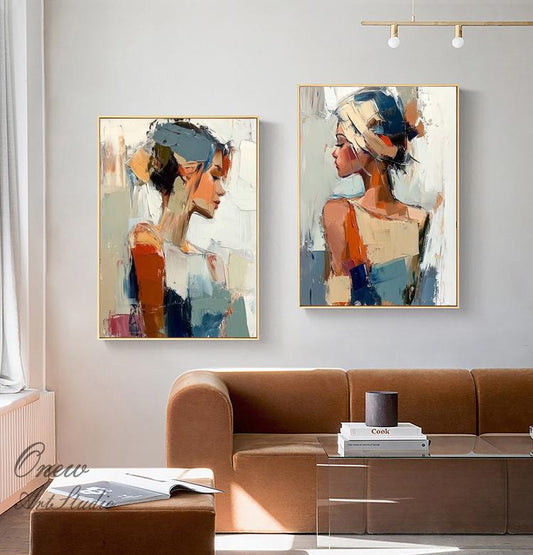Large Abstract Lady Canvas Wall Art, Hand-painted Woman Figure Oil Painting on Canvas, Modern Figure Wall Art for Living Room, Home Décor