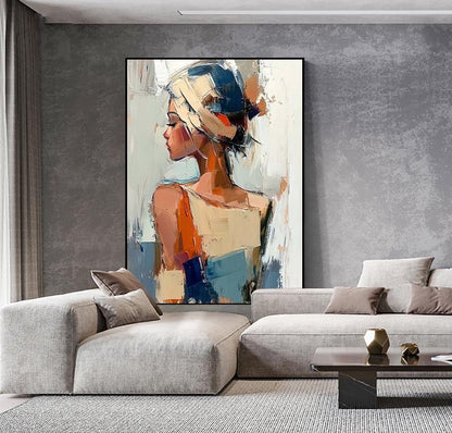 Large Abstract Lady Canvas Wall Art, Hand-painted Woman Figure Oil Painting on Canvas, Modern Figure Wall Art for Living Room, Home Décor
