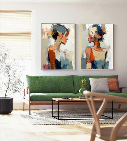 Large Abstract Lady Canvas Wall Art, Hand-painted Woman Figure Oil Painting on Canvas, Modern Figure Wall Art for Living Room, Home Décor