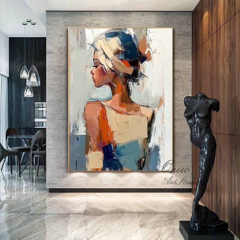 Large Abstract Lady Canvas Wall Art, Hand-painted Woman Figure Oil Painting on Canvas, Modern Figure Wall Art for Living Room, Home Décor