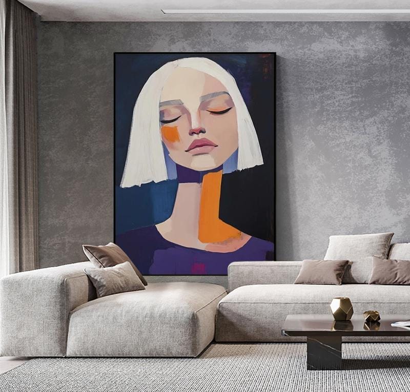 Large Abstract Lady Canvas Wall Art, Hand-painted Woman Figure Oil Painting on Canvas, Modern Figure Wall Art for Living Room, Home Décor