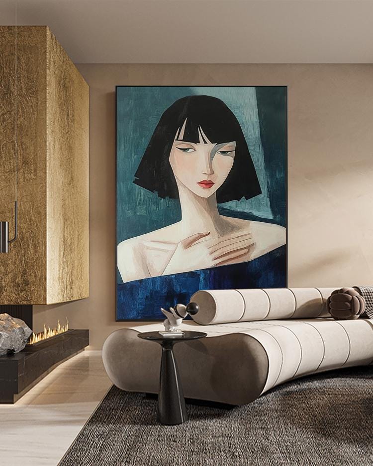 Large Abstract Lady Canvas Wall Art, Hand-painted Woman Figure Oil Painting on Canvas, Modern Figure Wall Art for Living Room, Home Décor