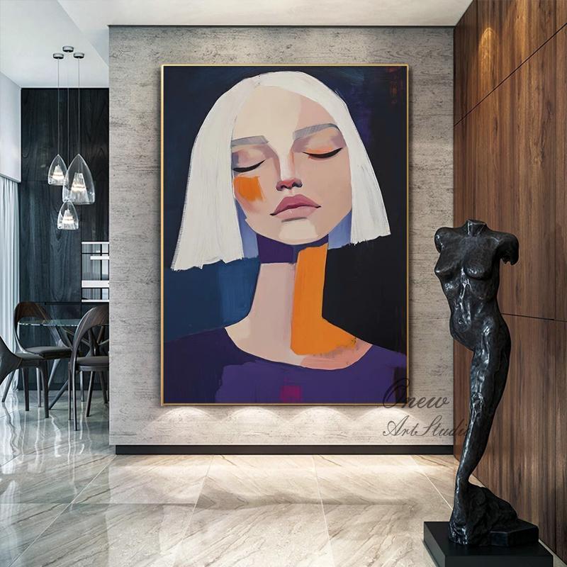 Large Abstract Lady Canvas Wall Art, Hand-painted Woman Figure Oil Painting on Canvas, Modern Figure Wall Art for Living Room, Home Décor
