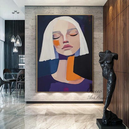 Large Abstract Lady Canvas Wall Art, Hand-painted Woman Figure Oil Painting on Canvas, Modern Figure Wall Art for Living Room, Home Décor