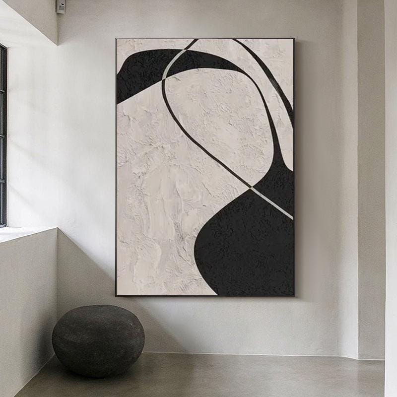 Black and Gray Abstract Oil Painting on Canvas, Original Geometric Canvas Wall Art, Modern Textured Wall Art for Living Room, Home Décor