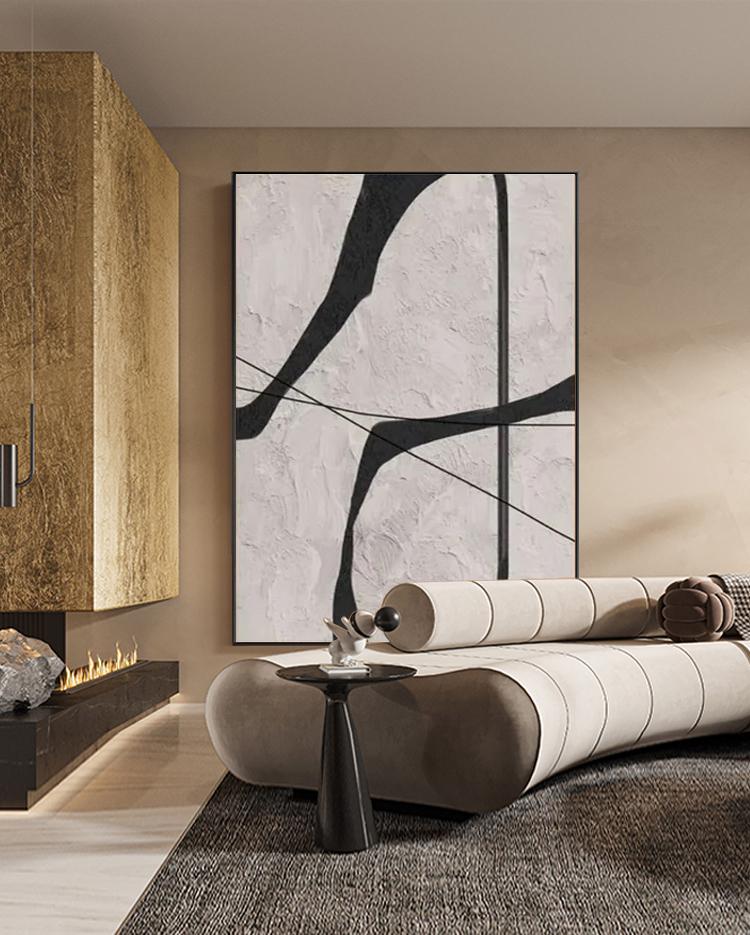 Black and Gray Abstract Oil Painting on Canvas, Original Geometric Canvas Wall Art, Modern Textured Wall Art for Living Room, Home Décor
