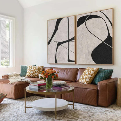 Black and Gray Abstract Oil Painting on Canvas, Original Geometric Canvas Wall Art, Modern Textured Wall Art for Living Room, Home Décor