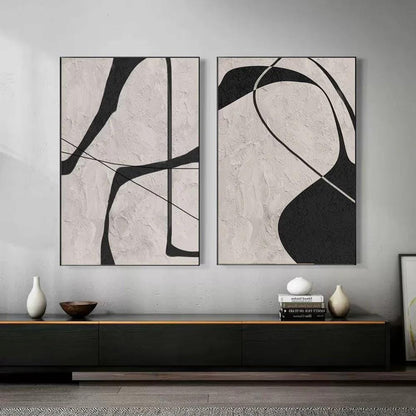 Black and Gray Abstract Oil Painting on Canvas, Original Geometric Canvas Wall Art, Modern Textured Wall Art for Living Room, Home Décor
