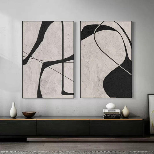 Black and Gray Abstract Oil Painting on Canvas, Original Geometric Canvas Wall Art, Modern Textured Wall Art for Living Room, Home Décor