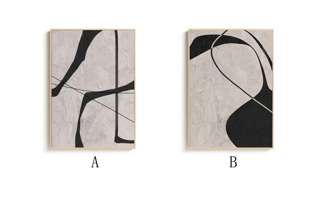 Black and Gray Abstract Oil Painting on Canvas, Original Geometric Canvas Wall Art, Modern Textured Wall Art for Living Room, Home Décor